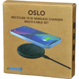 Oslo @memorii Recycled 15W Wireless Charger & Multi Cable Set Black Gift Box